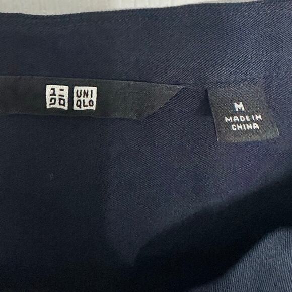 Uniqlo Navy 3/4 Sleeve Rayon Shirt Midi Dress M NWT Belted Minimalist - Picture 4 of 7